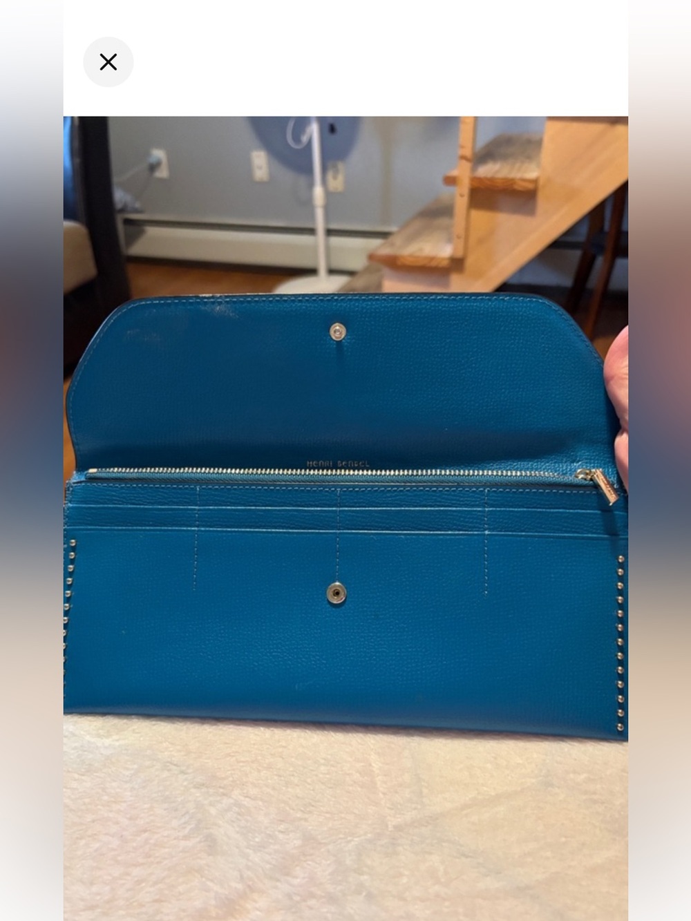 Henri Bendel Teal Stud-Trim Envelope Wallet Clutch - Picture 9 of 11